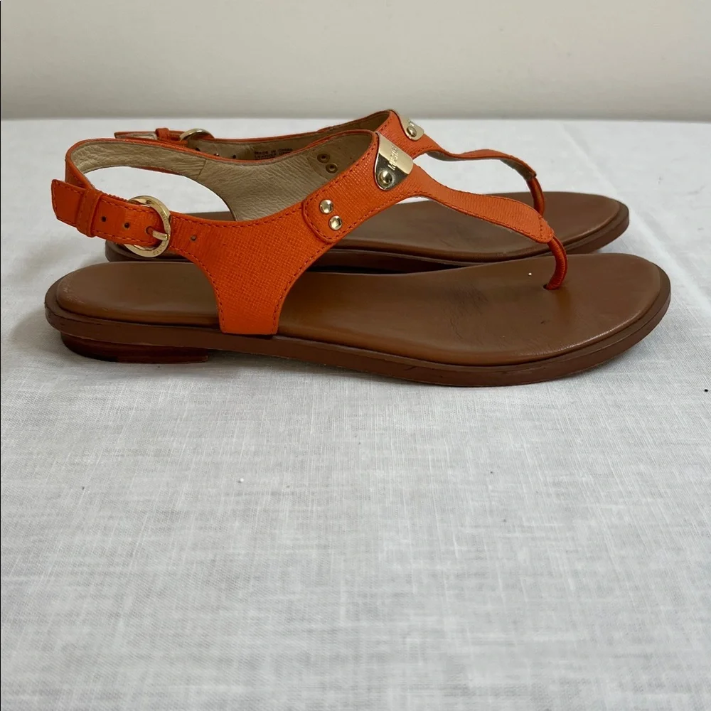 🌞 Michael Kors T-Strap Sandals in Tangerine with Gold Plate women 6.5